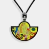 Halbmond Vintage Amulett Emaille Design mit Textilkette